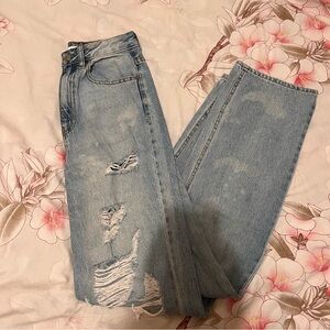 Pacsun high waisted light washed distressed straight leg jean